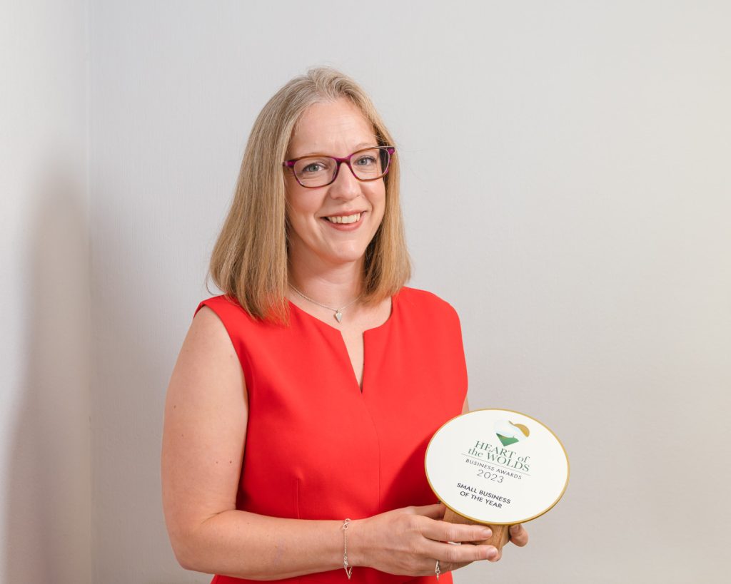 Claire Markham with Heart of the Wolds Business Award