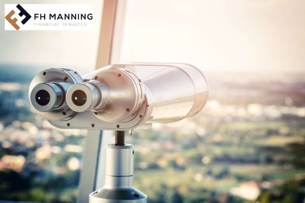 Set of viewing binoculars with FH Manning Financial services logo