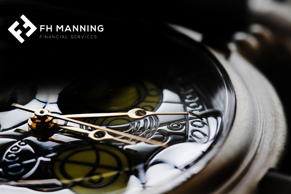 Sophisticated watch face branded with FH Manning logo for blog